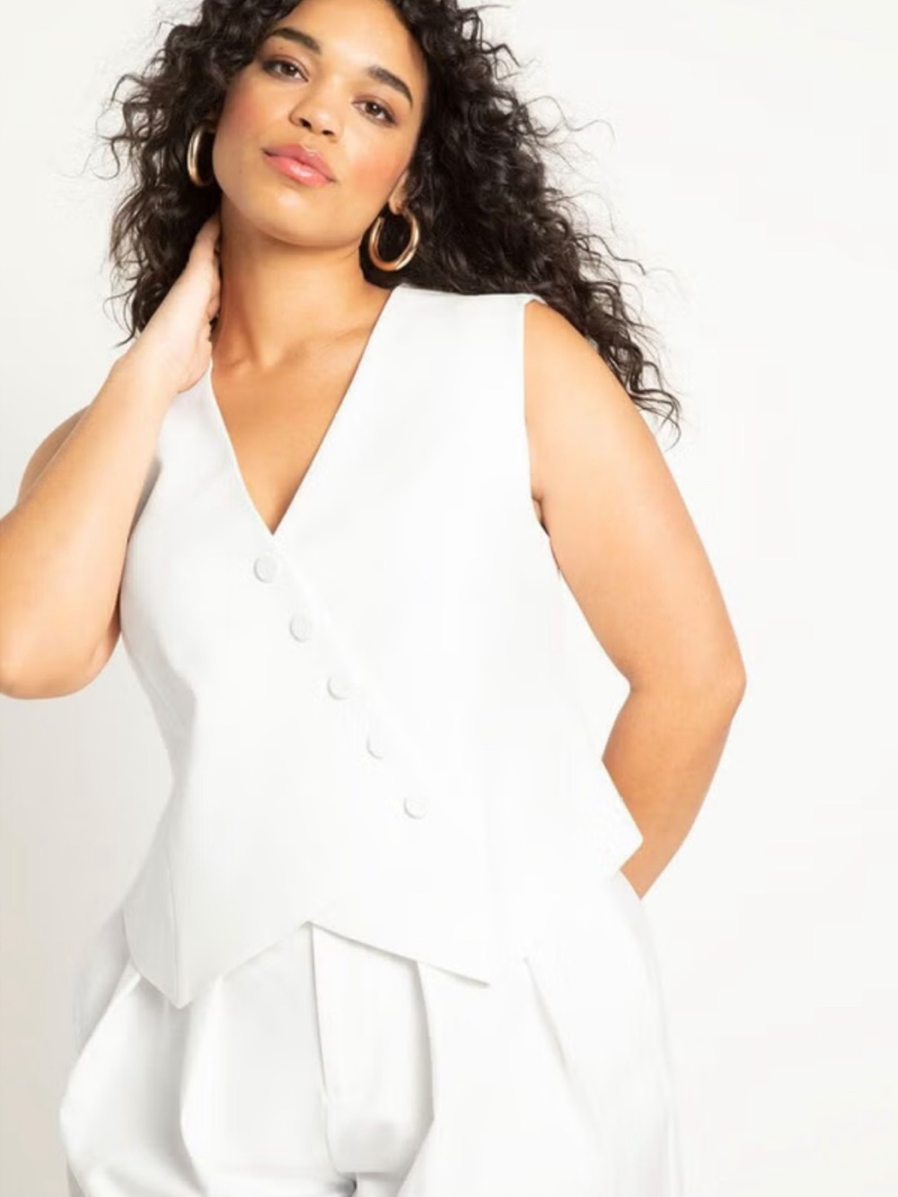 Eloquii Asymmetrical White Tailored Vest